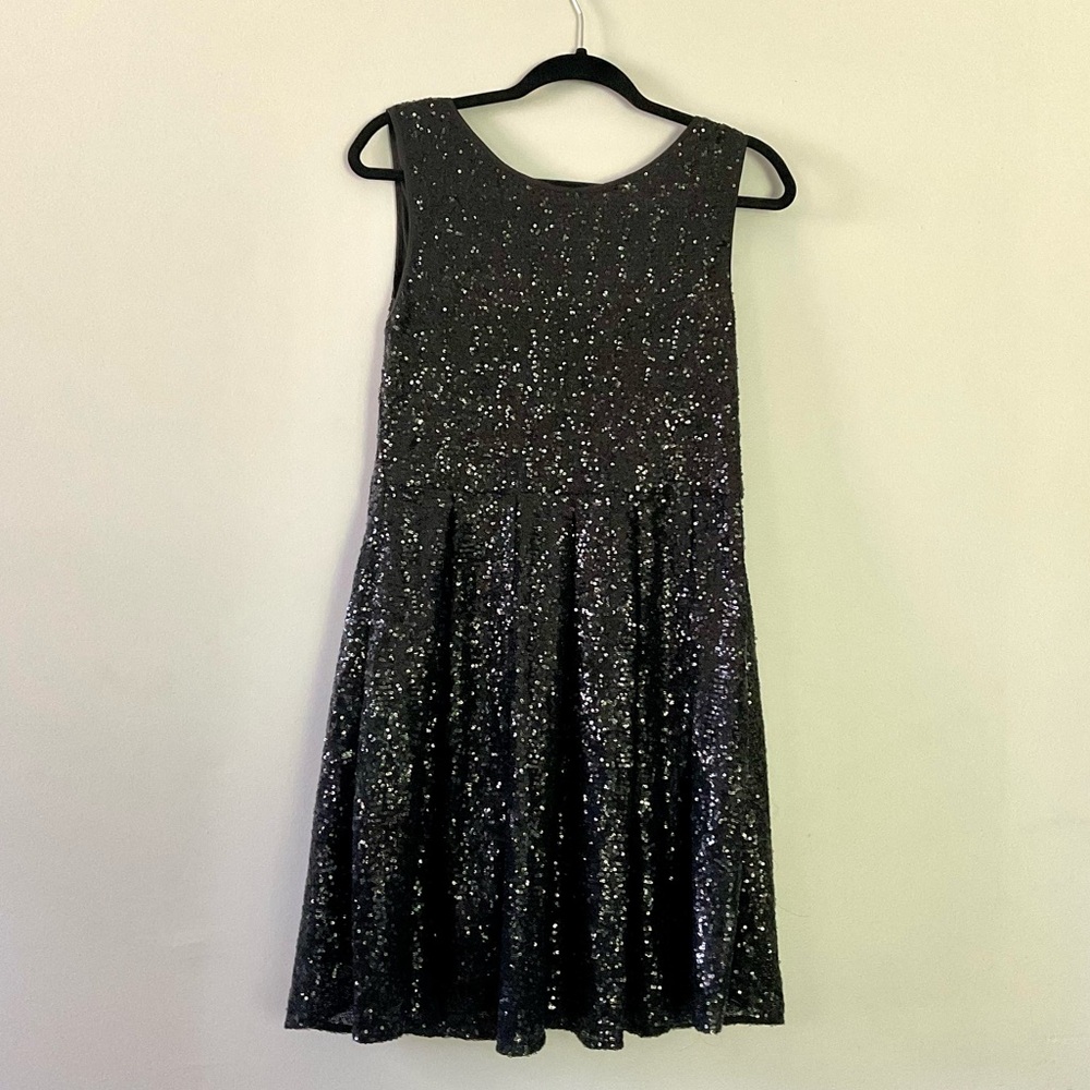 Fit and Flare Black Sequin Knee Length Dress